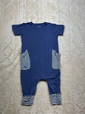 Moon + Beck Bamboo Romper 2-3Y Blue Short Sleeve One Piece Unisex Snap EUC